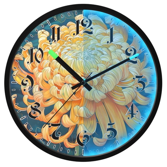 Ryvnso Chrysanthemums Blooming 12 Inch Night Light Wall Clock Luminous Silent Battery Operate Clocks