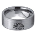thumbnail image 2 of Tungsten Indian Lotus Nelumbo Nucifera Sacred Flower Band Ring 8mm Men Women Comfort Fit Gray Flat Cut Brushed Polished, 2 of 4