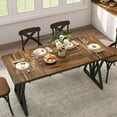 thumbnail image 3 of BedsPick 70" Large Dining Table for 6 , Indoor Outdoor Rectangular Farmhouse Kitchen Table with Thickness Wood Tabletop, X-frame Metal Legs for Living Room, Dining Room, Office, Courtyard, Brown, 3 of 16