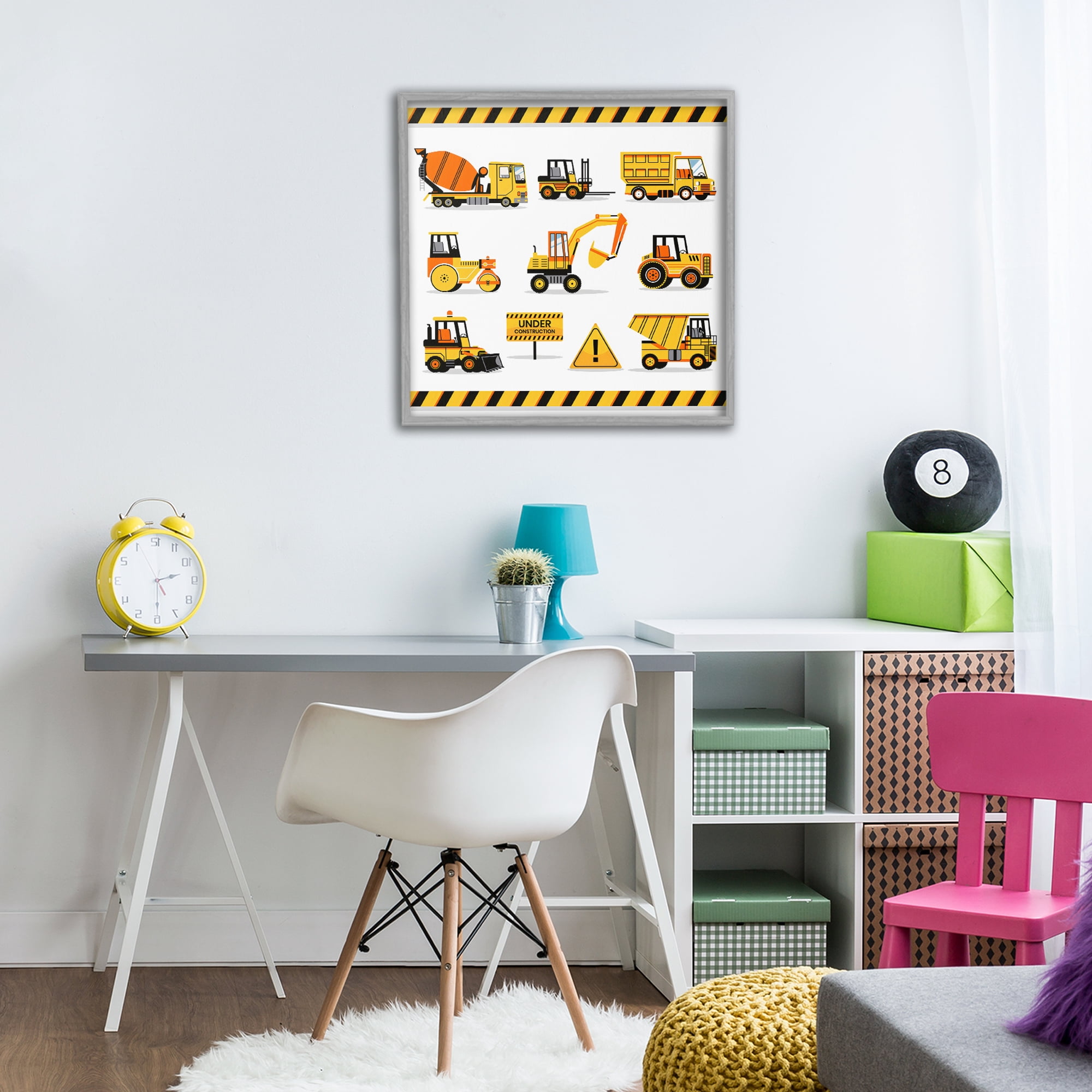 Stupell Industries Construction Vehicles with Warning Gray Framed Giclee Art, design by Creative Studio