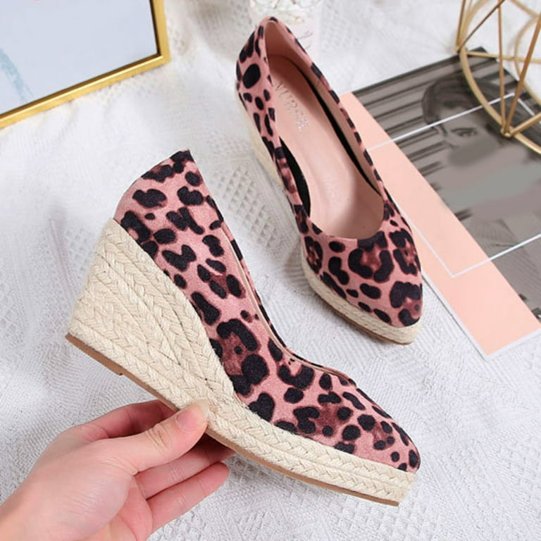 Sandals Women Leopard Printing Toe Espadrilles Soles Jute Platform