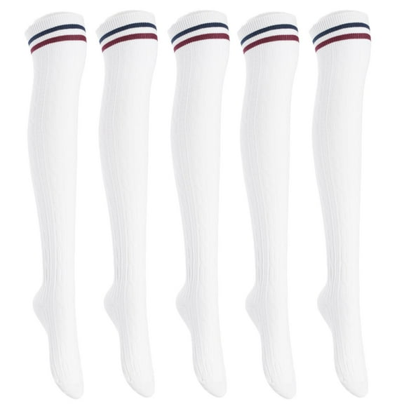 5 Pairs Awesome Women Thigh High Cotton Boot Socks. Soft And Durable Knee High Socks, Perfect As Winter & Spring Socks Size 6-9 White T1023-5p1c5