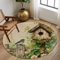 thumbnail image 2 of Large Round Rug 8Ft Washable Non-Slip, Spring Floral Circle Area Rugs for Living Room Bedroom, Birds Cabin Watercolor Botanical Retro Art Indoor Floor Mats Carpet Runner for Home Decor, 2 of 8