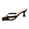 thumbnail image 6 of Rokment Pearl Kitten Heels Dress Slip on Sandals for Women Ladies Fashion Sexy Stiletto High Heeled Flip Flops Summer Square Toe Thongs Slides Bride Wedding Black Size 6, 6 of 7