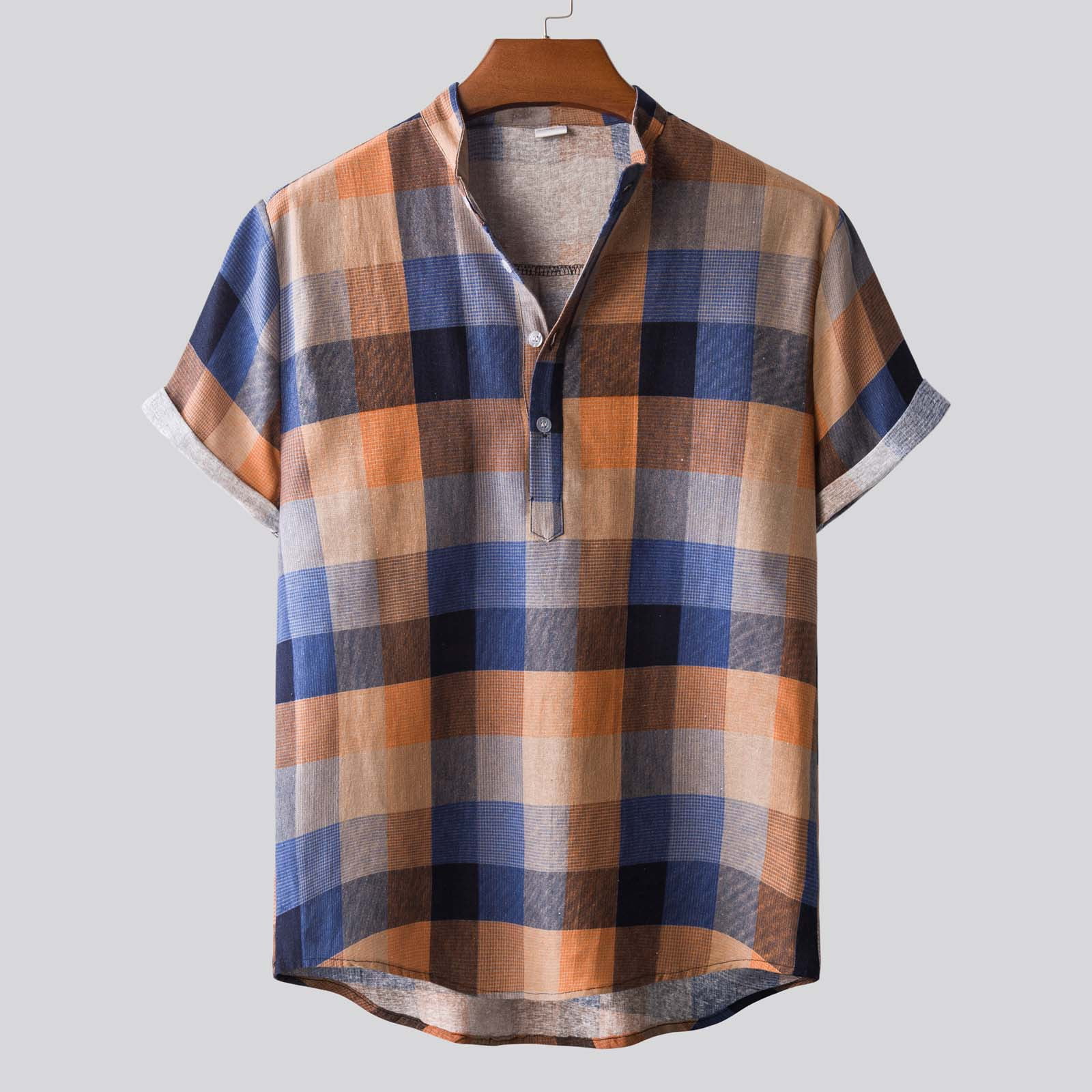 Mens Hawaiian Short Sleeve Shirt Lattice Print Casual Button Down Standard Fit Beach Shirts