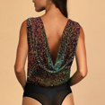 thumbnail image 6 of Women V Neck Bodysuit Top Shiny Sequin Low Cut Back Sleeveless Tank Top with Mesh Briefs Blue Gold On Black L, 6 of 6