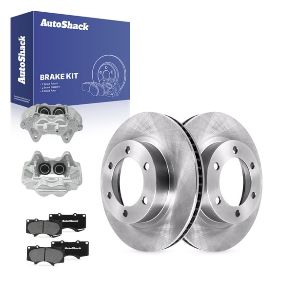 AutoShack Front Vented Brake Rotors   Ceramic Pads   Calipers 8-PC Brake Kit Replacement for 2003-2005 Toyota 4Runner 12.55" (318.7 mm)
