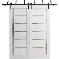 Sliding Closet Barn Bypass Doors 64 x 84 inches | Quadro 4088 Nordic White with Frosted Glass | Sturdy 6.6ft Rails Hardware Set | Wood Solid Bedroom Wardrobe Doors