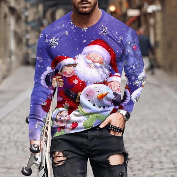 Aimik Ugly Christmas T-Shirt for Men Long Sleeve Xmas Snowman Print Sweatshirts Funny Holiday Pullover Crewneck Tops-Red XXXL