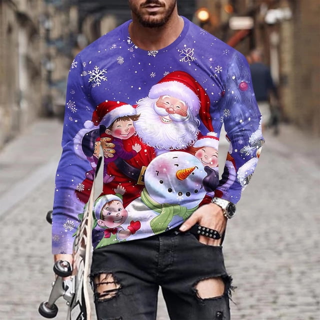 Blusas y camisas de manga larga con cuello redondo para hombre, blusa informal de manga larga con cuello redondo y estampado, blusa de poliéster para hombre