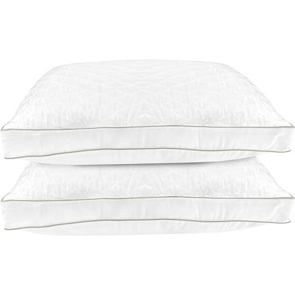 Set of 2 Hotel Quality Quilted Bed Pillows, Goose-Down Alternative, Medium Firm, Diamond-Stitched for Stomach, Side, or Back Sleepers, King, White