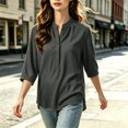 thumbnail image 3 of Asgosdo Women Tops 3/4 Sleeve Mandarin Henley Shirt Collar Solid Clothes Crinkle Textured Outfits Half Button Loose Casual Blouses All Season Womens Shirts, 3 of 4