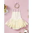 thumbnail image 3 of Mevireiy Baby Girls Boho Lace Embroidery Halter Romper Dress Tulle Backless Bodysuit,Beige,12-18 Months, 3 of 7