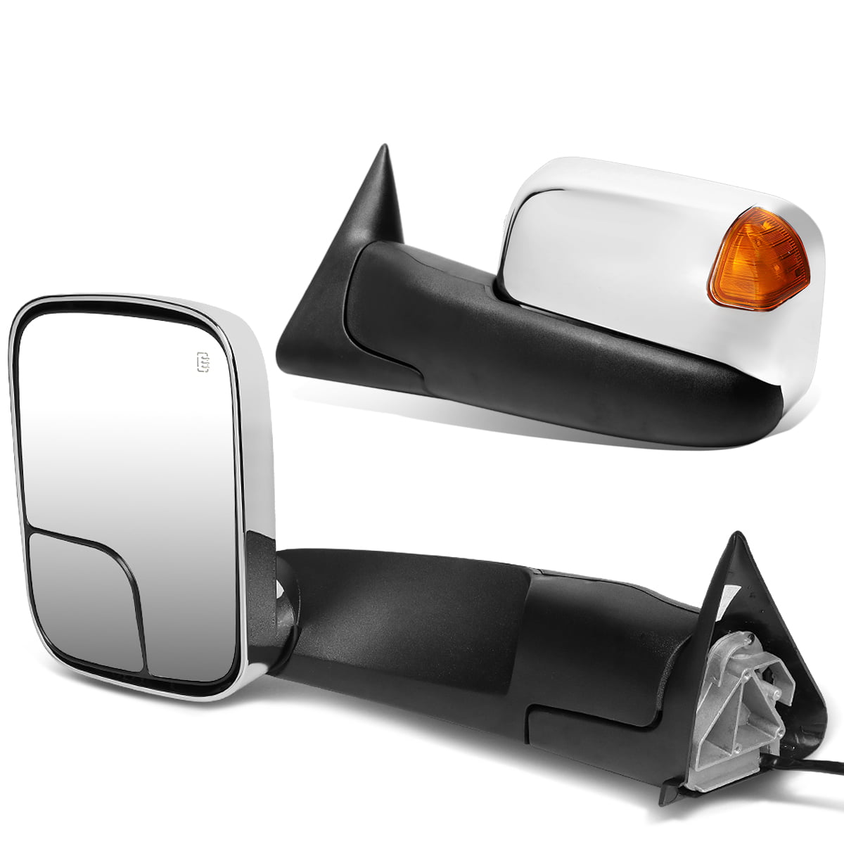 FOR 98-02 DODGE RAM PAIR POWERED+HEAT+AMBER LED TURN SIGNAL TOWING MIRROR CHROME 