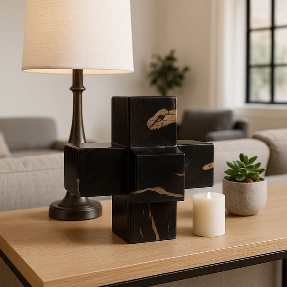 Petrified Wood Jack Sculpture for Home Decor - Decorative Statue for Living Room, Office, and Bathroom - Modern Accent for Coffee Table, Shelf Styling, and Tabletops - 8", Brown & Black