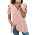 thumbnail image 2 of Plus Size Summer Clothes for Women Fashion Round Neck Short Sleeved Printed T Shirt Top Fitted Long Sleeve Shirt Long Sleeve Women Tees Athletic Shirts Tight Fit 2x Dressy Shirts Pink 2XL, 2 of 5