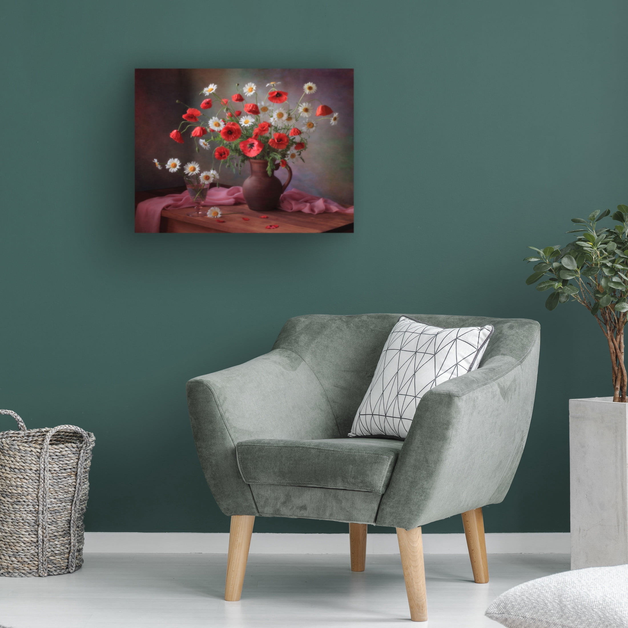 Canvas Wall Art - Tatyana Skorokhod 'Still Life With A Bouquet Of Poppies And Chamomile' Wall Art for Living Room, Bedroom, or Office Décor by Trademark Fine Art - 19 x 14 Inches