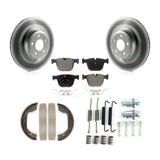 Transit Auto Rear Disc Coated Rotors Ceramic Pads Parking Brake Shoes and Hardware Kit for Car BMW 750i xDrive 750Li 550i GT Alpina B7 760Li B7L ActiveHybrid 7 KGT-104119