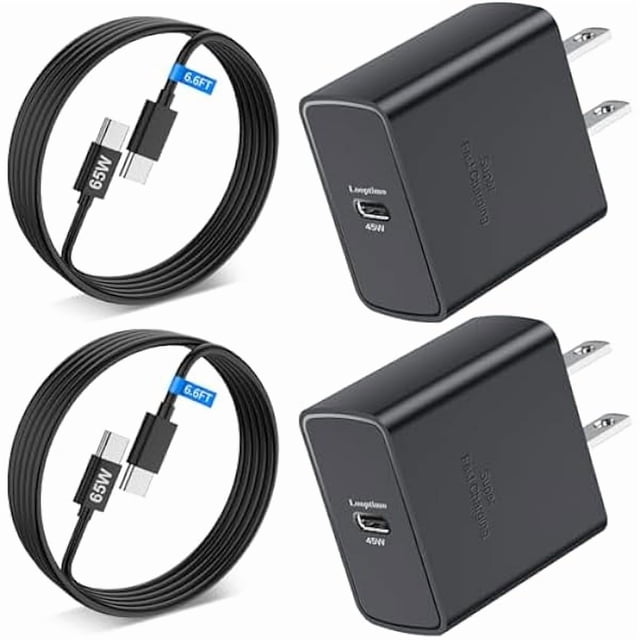 Chenchen 45W USB-C Super Fast Charger Android Phone Adapter for Samsung Galaxy S26/S26+/S26 Ultra/S25 Ultra/S25 Plus/S24+/A55/A36/A17/A16/A15/A14, GaN Type C Block Fast Charging with 2Pack 6.6FT Cable