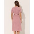 thumbnail image 4 of INSPIRE CHIC Women's Polka Dots Button Decor V Neck Split Belted Dress Pink L, 4 of 5