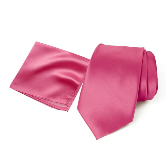 Spring Notion Men's Satin Microfiber Solid Color Tie and Handkerchief Set, Fuchsia
