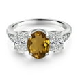 thumbnail image 2 of Gem Stone King 10K White Gold Whiskey Quartz, White Lab Grown Diamond Engagement Ring for Women | 1.84 Cttw | Oval 8X6MM | Gemstone Birthstone | Size 8, 2 of 5