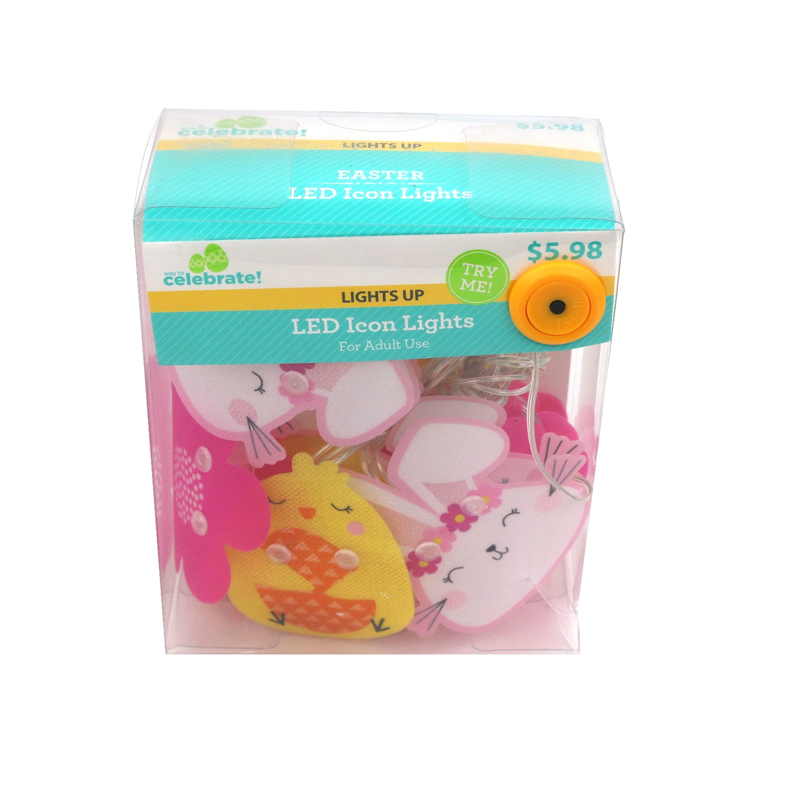 Way to Celebrate 65 Inch Easter Icon Bunny Chick and Flower PVC Strand 10 Warm LED Light