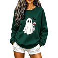 thumbnail image 2 of Alllist Halloween Womens Sweatshirt Crew Neck Long Sleeve Green Sweatshirt Bat Relaxed Fit Refined Ghost Tops Green,Xs, 2 of 4