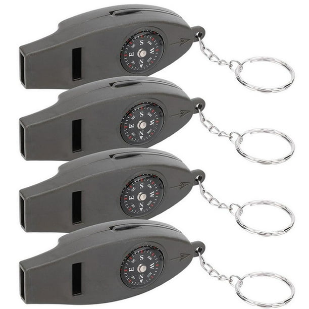 Silbato De Emergencia 4 En 1, Multiherramienta De Supervivencia Portátil Con Brújula, Termómetro, Lupa Para Exteriores, Senderismo, Camping, Pesca, 4 Uds.