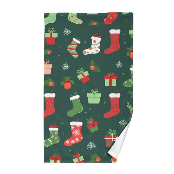Christmas Socks Pattern Cotton Face Towels Soft Hand Towel Absorbent Bathroom Towel for Kitchen Hotel Decoration