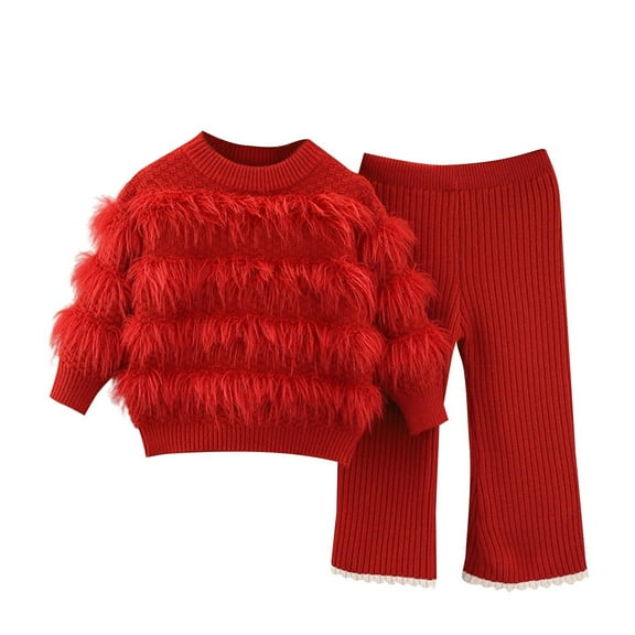 vdgthytj Toddler Girls 2 Piece Sweater Outfits Kids Long Sleeve Knitted Pullover Tops and Flare Pants Clothing Sets
