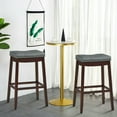 thumbnail image 4 of Gymax Set of 2 Nailhead Saddle Bar Stools 29'' Pub Chairs with Rubber Wood Legs Brown, 4 of 9