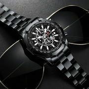 Sports Mens Quartz Watch VA VA VOOM New Black Stainless Steel Waterproof Hollow Out Luminous Military Mannish Wristatches