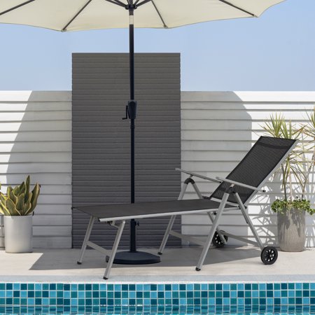 MEWANG Outdoor Chaise Lounge Chairs Aluminum 5 Adjustable Position Chair with Wheels for Pool, Side, Beach, Patio, Reclining Sunbathing Lounger, Grey