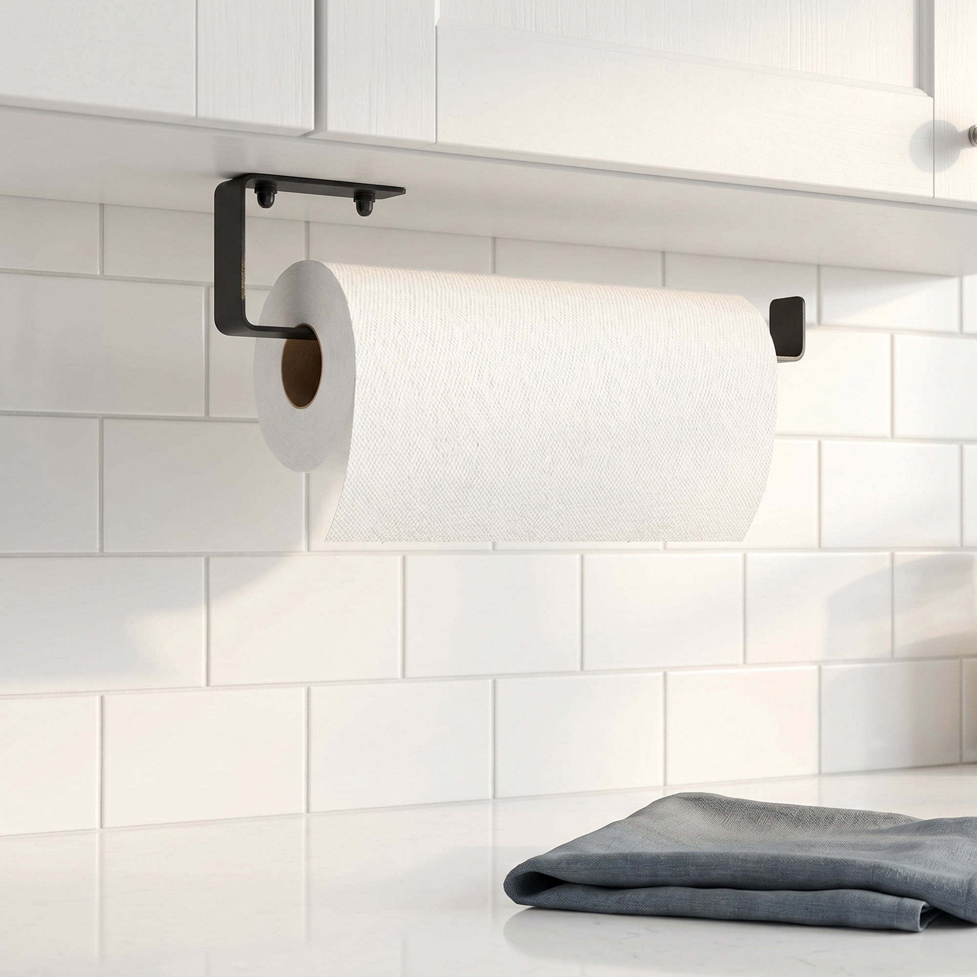 Unique Bargains Stainless Steel Wall Mount Paper Towel Holder Black 8.3x0.8inch