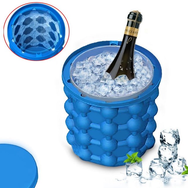 Bandeja de hielo con molde para cubitos de hielo, cubo de hielo de silicona grande, máquina de cubitos de hielo, circular, portátil (azul oscuro)