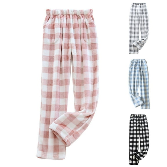 Hearthz Womens Flannel Pajama Pants Winter Super Soft Fuzzy Women's Pj Pants Fleece Wide Leg Plaid Women’s Pants with Pockets