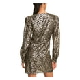 thumbnail image 2 of MICHAEL MICHAEL KORS Womens Black Metallic Gathered Buttoned Cuffs Zippered Lined Animal Print Blouson Sleeve V Neck Mini Party Sheath Dress 4, 2 of 2