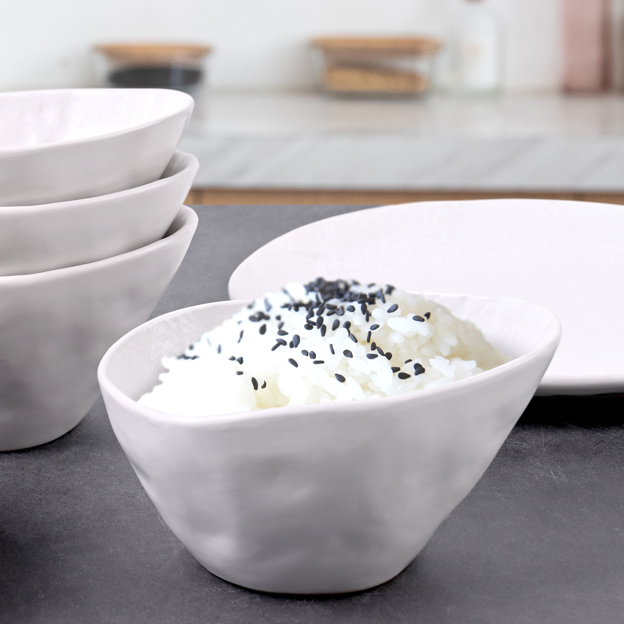 Linen Artisan Small Dessert Bowls Set of 4, Ceramic Dipping Bowls, 13.5 OZ Ice Cream Bowls for Kids, Mini Snack Bowls, Dishwasher & Microwave Safe, White, Small