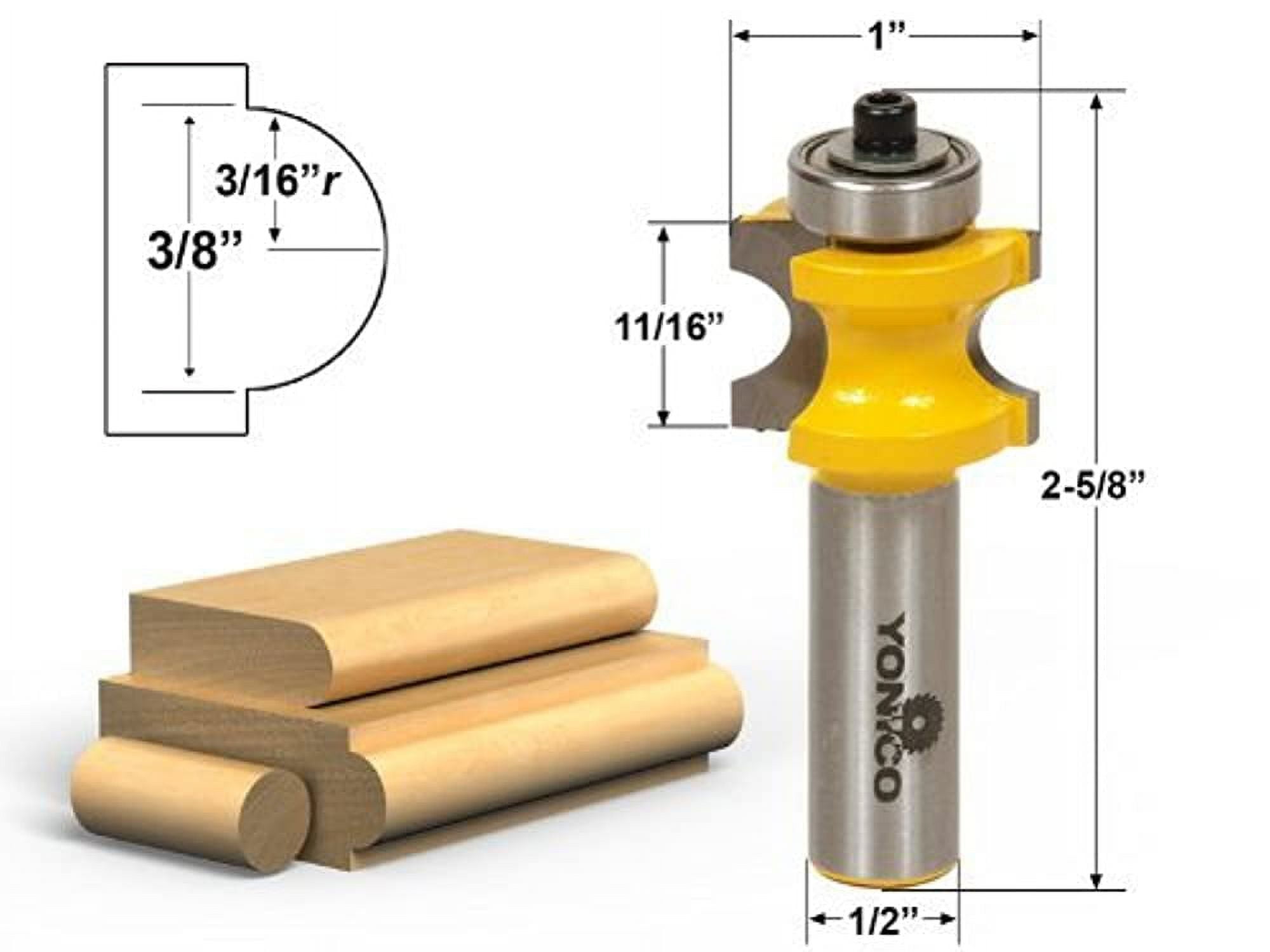 Yonico 5 Bit Bullnose Router Bit Set C3 Carbide 1/2" Shank- 13515