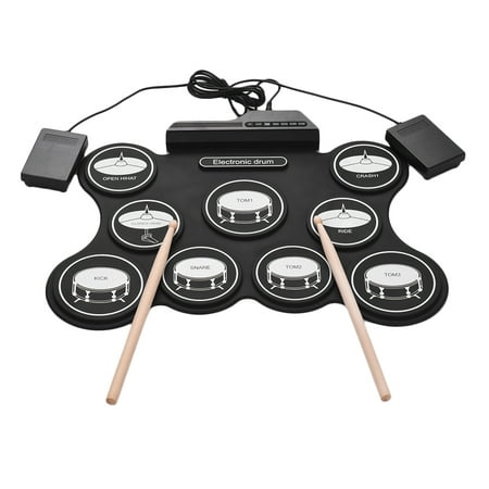 Portable USB Roll Up Drum Kit Digital Electronic Drum Set 9 Silicon Drum Pads with Drumsticks Foot Pedals for Beginners