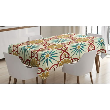 Ambesonne Classic Tablecloth Rectangular Table Cover, Geometric Forms, 60"x84", Mustard Beige