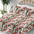 thumbnail image 3 of Ambesonne Flowers Fitted & Flat Sheet with Sham 3 Pcs Set, Peruvian Lily Ornament Art, Twin XL, Dark Coral and Green, 3 of 5