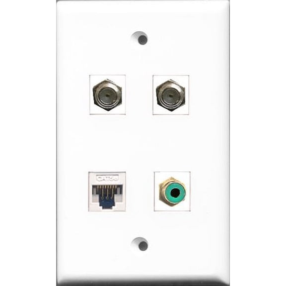 RiteAV 1 Port RCA Green 2 Port Coax Cable TV- F-Type and 1 Port Cat5e Ethernet White Wall Plate