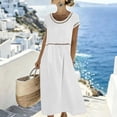 thumbnail image 4 of Afuyipoi Womens 100% Cotton Short Sleeve Round Neck Dress, Loose Casual Maxi Summer Dress, Soft Breathable Solid Color Long Vacation Dress For Women White Size S, 4 of 9