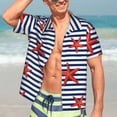 thumbnail image 5 of Lsque Starfish Navy Blue Stripe pattern Hawaiian Shirt for Men, Unisex Summer Beach Casual Short Sleeve Button Down Shirts-3X-Large, 5 of 9
