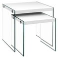thumbnail image 1 of Monarch Specialties Nesting Table, Set Of 2, Side, End, Accent, Living Room, Bedroom, Tempered Glass, Laminate, Glossy White, Clear, Contemporary, Modern, 1 of 5