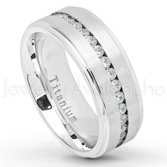 Jewelry Avalanche Titanium Mens Wedding Band - Comfort Fit Brushed Finish White IP Eternity CZ Center Anniversary Ring