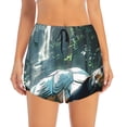 thumbnail image 4 of Lsque Turtle In Jungle Waterfall Printed Women's Running Shorts with Liner Pockets,Elastic Quick Dry Workout Athletic Gym Yoga Shorts,Womens High Waist Shorts-XX-Large, 4 of 9