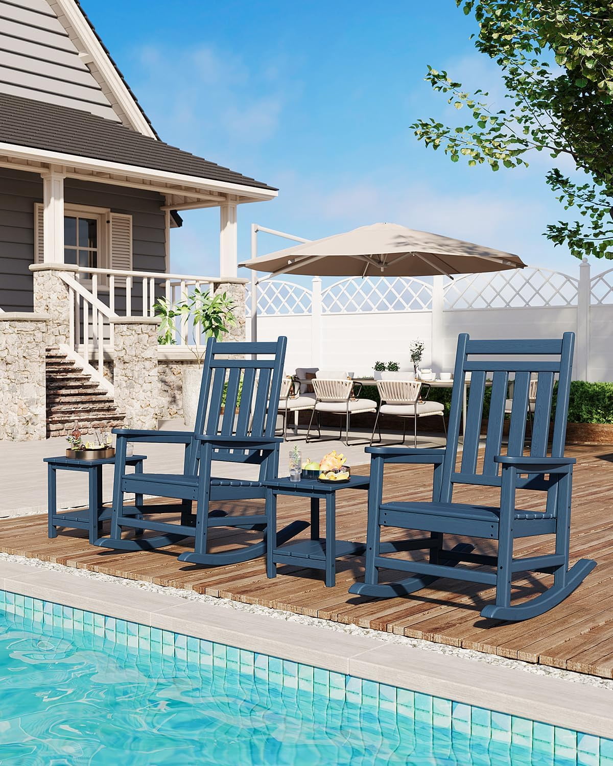 Senfot All-Weather HDPE Adirondack Side Table, 2-Tier Square Outdoor End Table Blue 2pcs